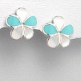 Strieborné náušnice, kvietky, bielo-tyrkysová mušľa - 16,20 €